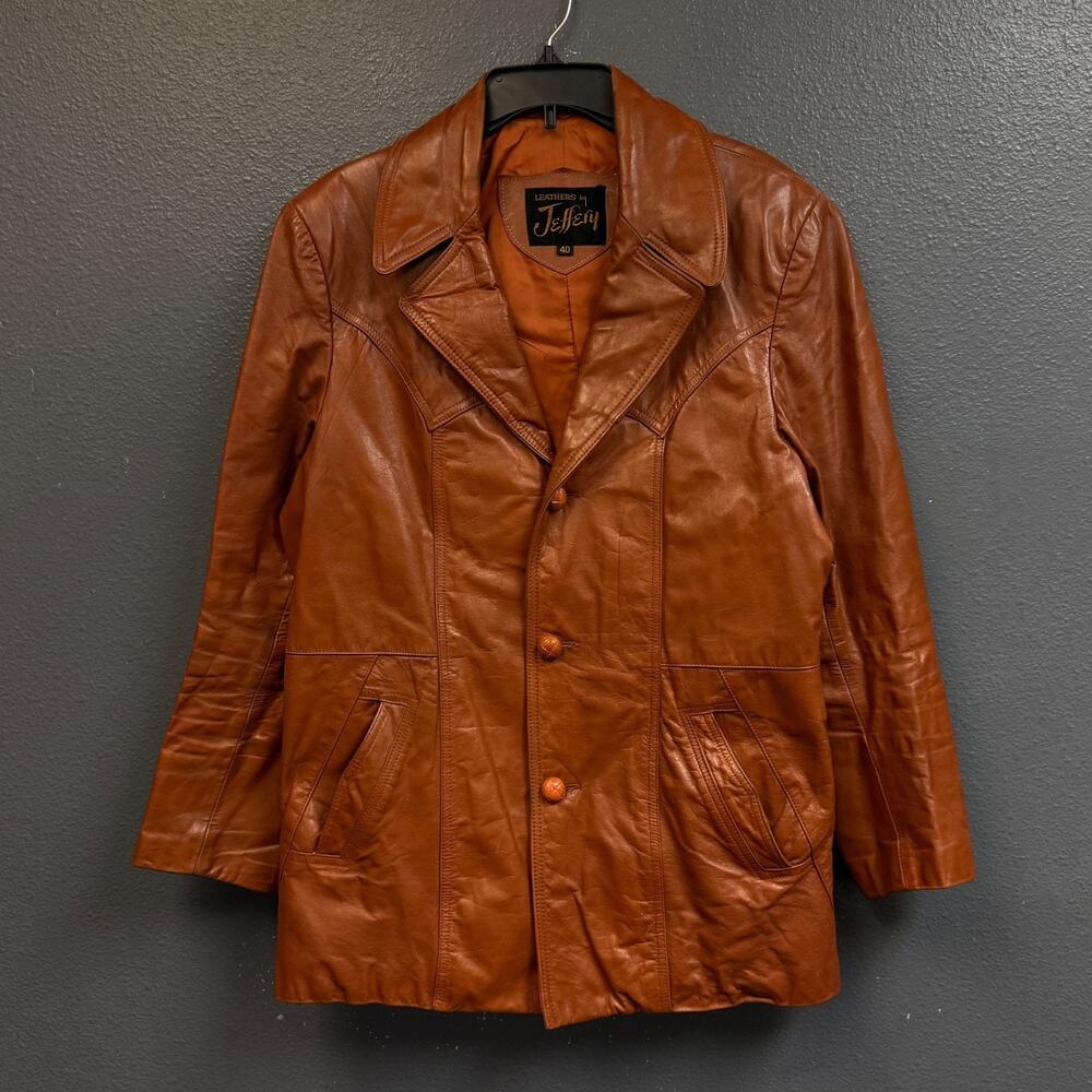 Leathers by Jeffery 40 men’s brown leather coat blazer suit jacket vintage
